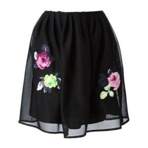 $325 CARVEN Net Overlay  FLORAL EMBROIDERED Tulle SKIRT Black ( M )